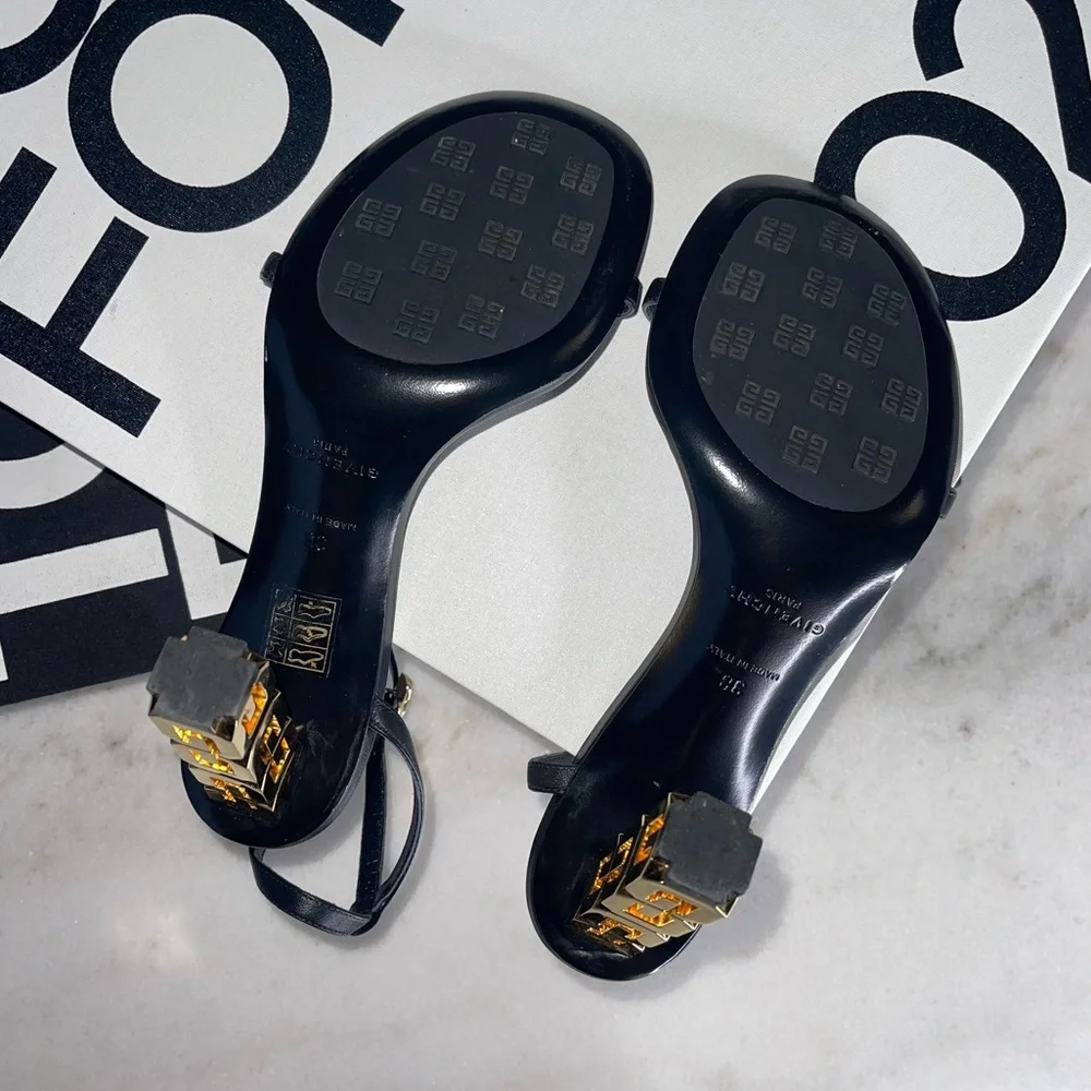 Givenchy 4G Chain-Heel Leather Sandals in Black/Gold - Picture 13 of 15